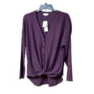 Ultra Flirt Junior's Waffle Knit Versatile Cardigan Top, Black Plum, L